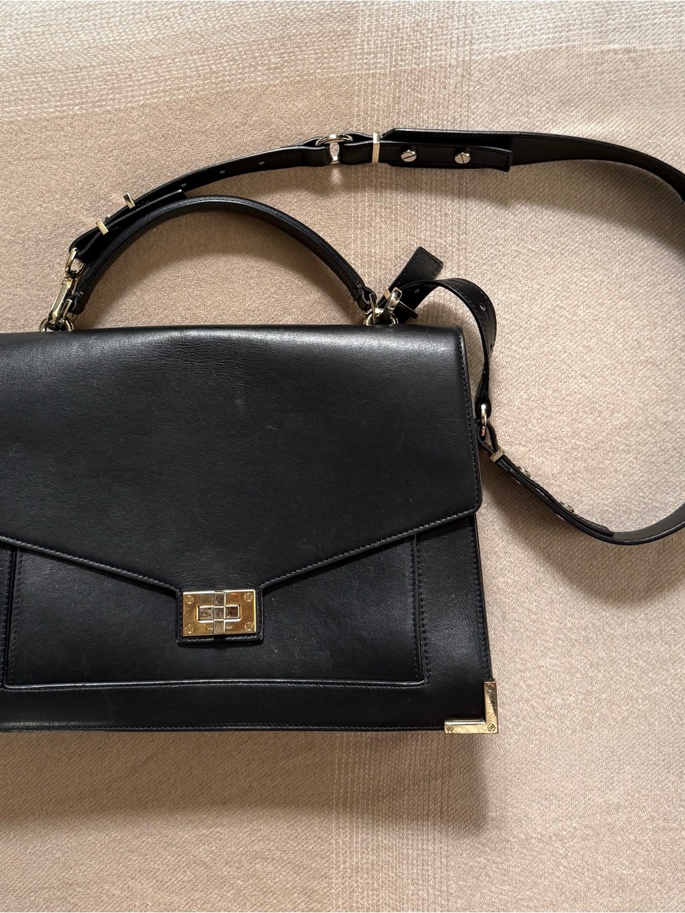 The Kooples Black Leather Top-Handle Crossbody with Gold Hardware